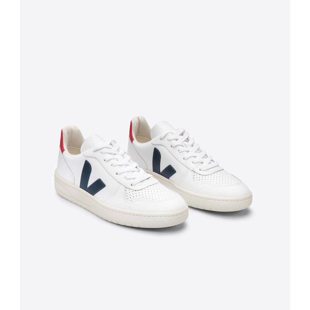 Women's Veja V-10 LEATHER Sneakers White/Black/Red | SG 664NWY